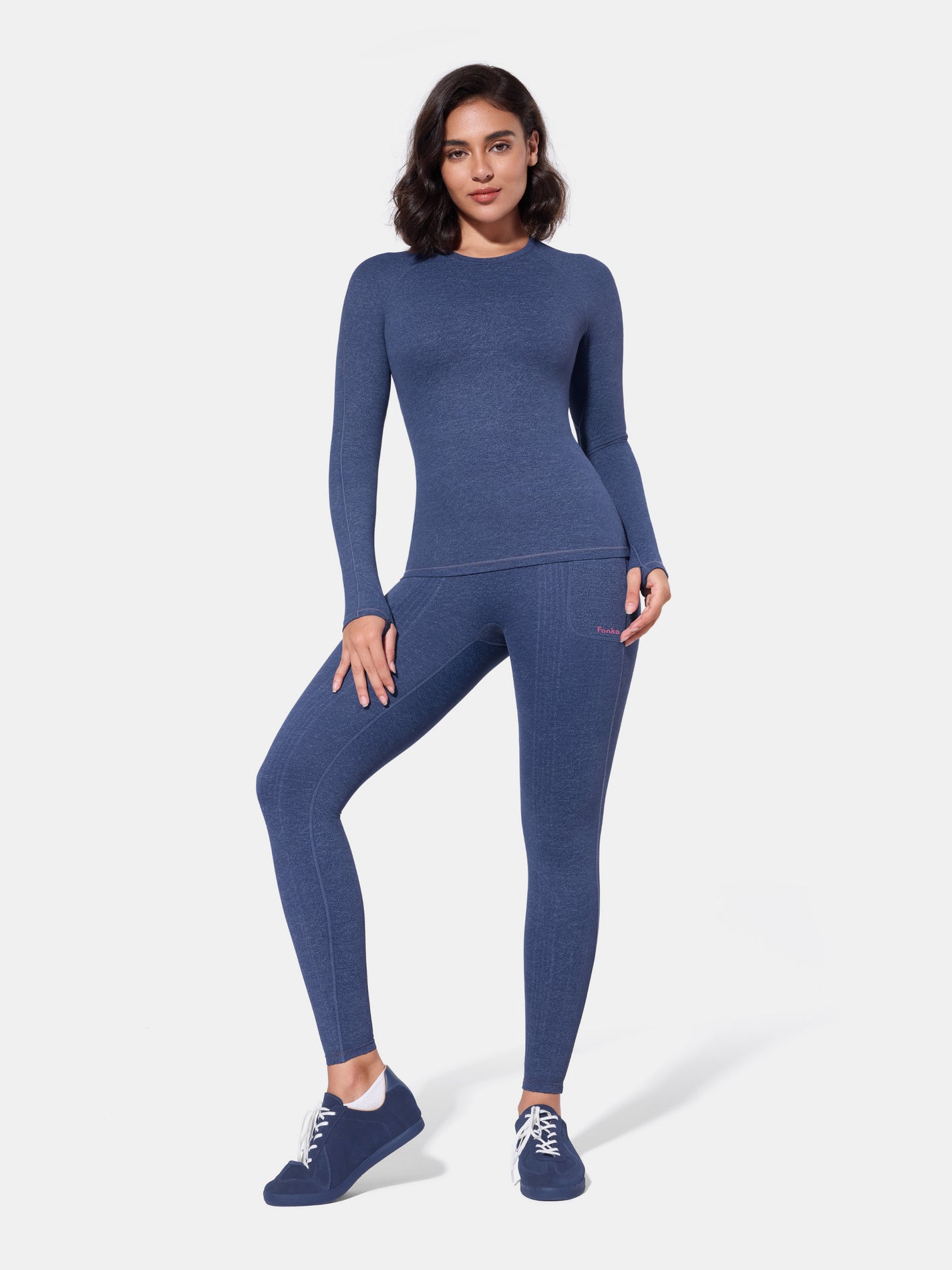PowerBand Resistance Faux Denim Long Sleeve Top