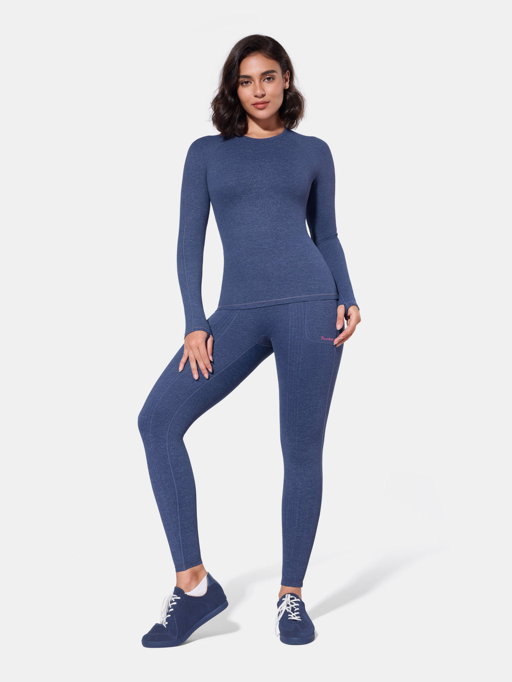 PowerBand Resistance Faux Denim Long Sleeve Top