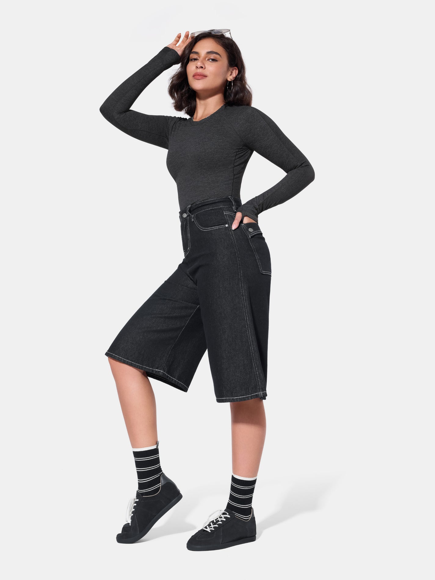 PowerBand Resistance Faux Denim Long Sleeve Top