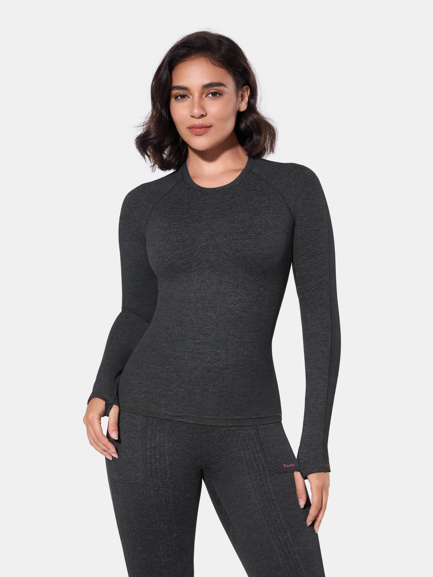 PowerBand Resistance Faux Denim Long Sleeve Top