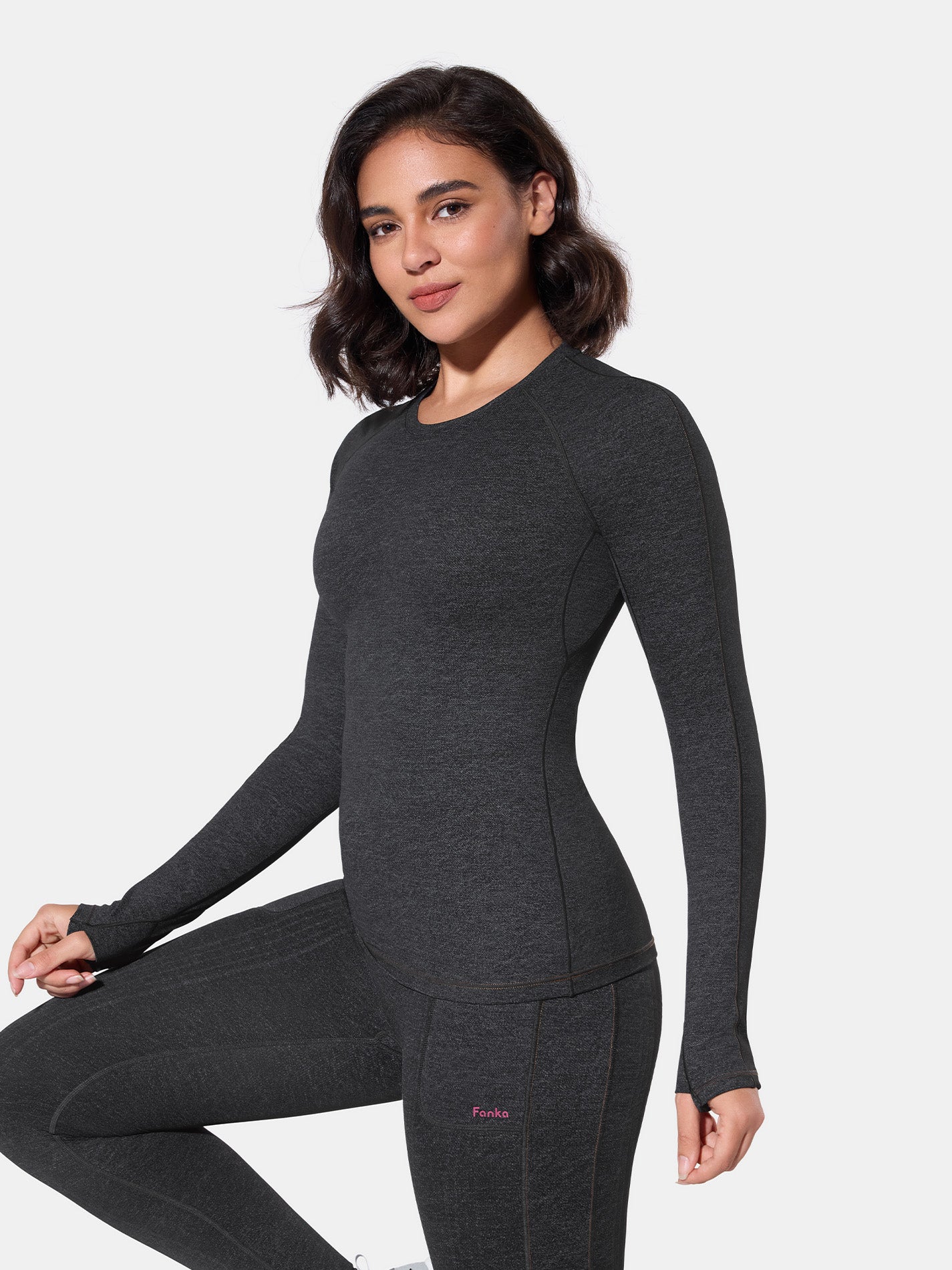 PowerBand Resistance Faux Denim Long Sleeve Top