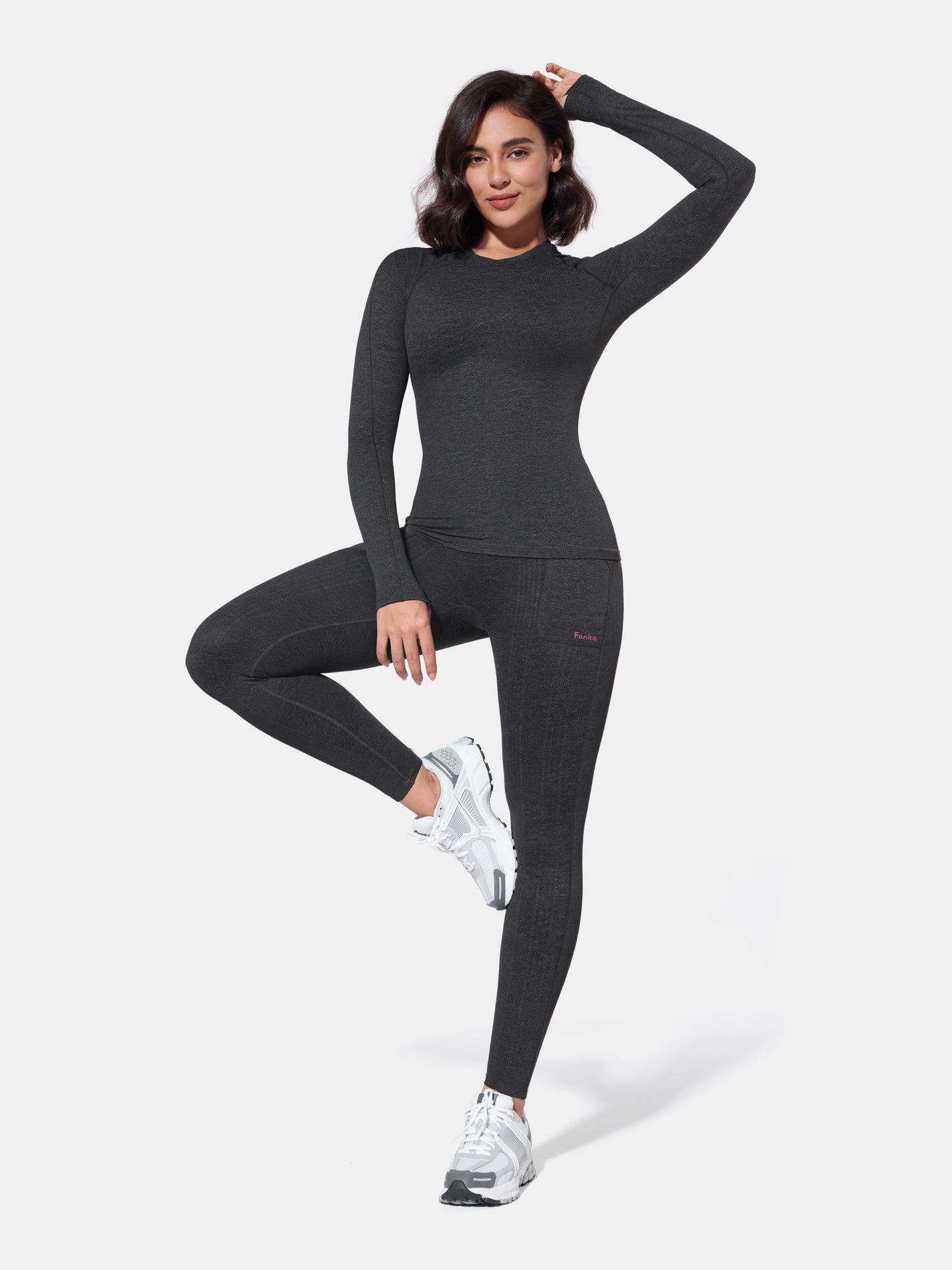 PowerBand Resistance Faux Denim Long Sleeve Top