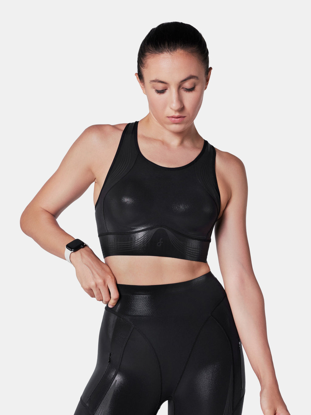 Body Sculpt Glossy Leather Sports Bra, A-D Cups