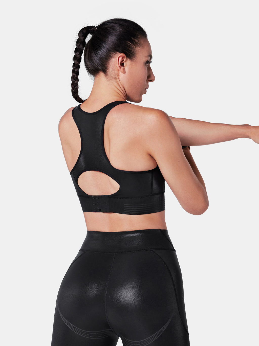 Body Sculpt Glossy Leather Sports Bra, A-D Cups