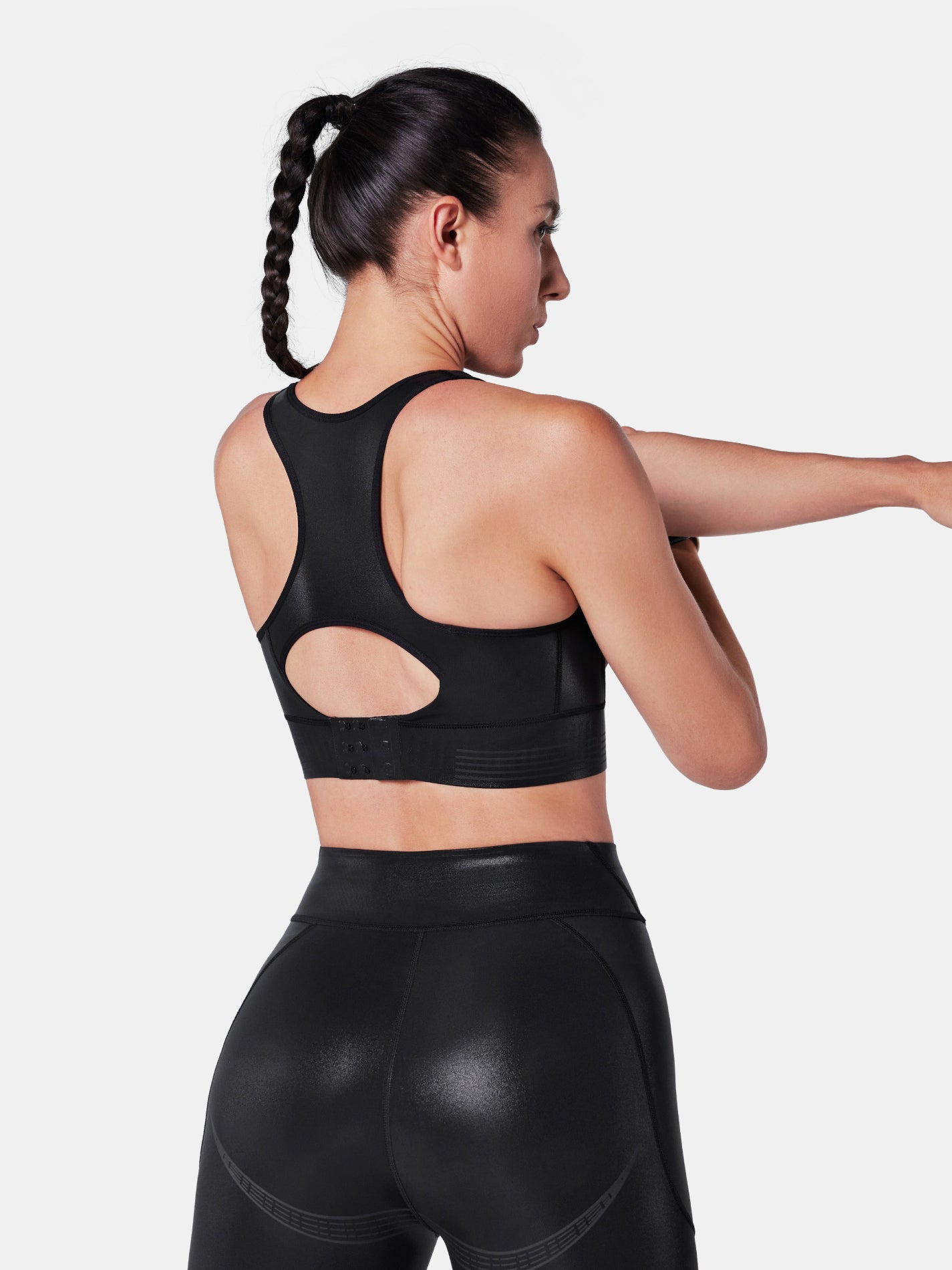 Body Sculpt Glossy Leather Sports Bra, A-D Cups