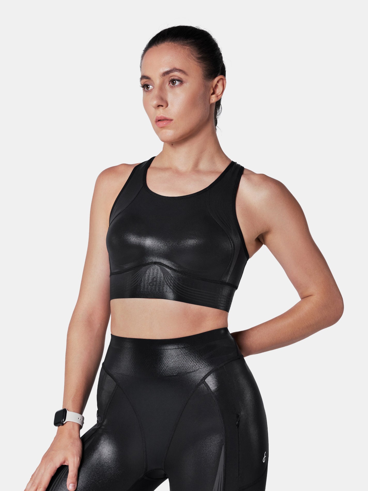 Body Sculpt Glossy Leather Sports Bra, A-D Cups