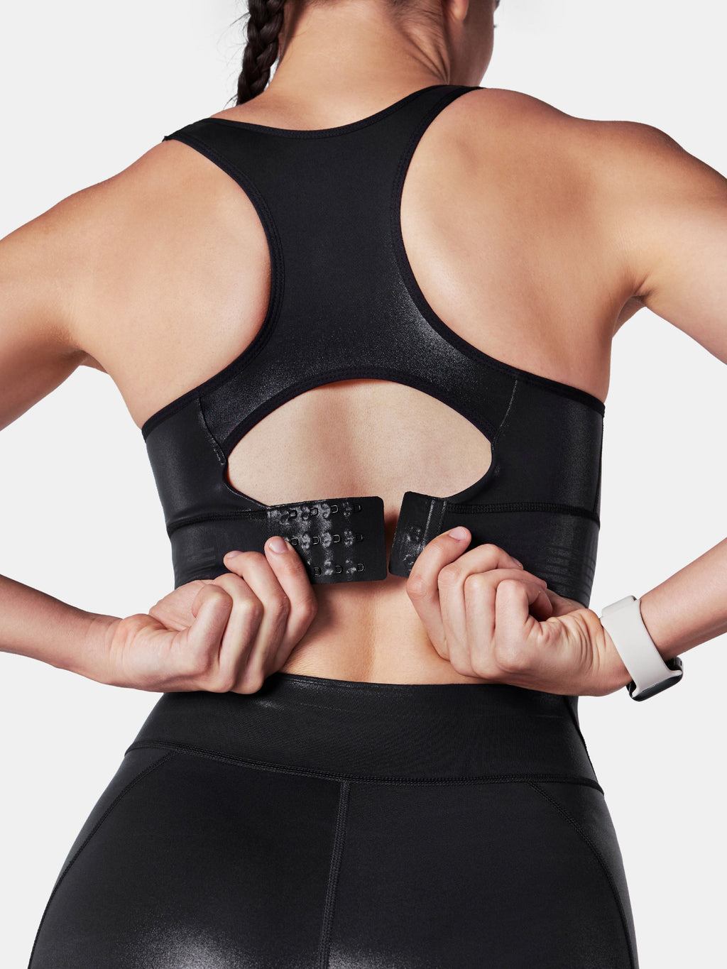 Body Sculpt Glossy Leather Sports Bra, A-D Cups