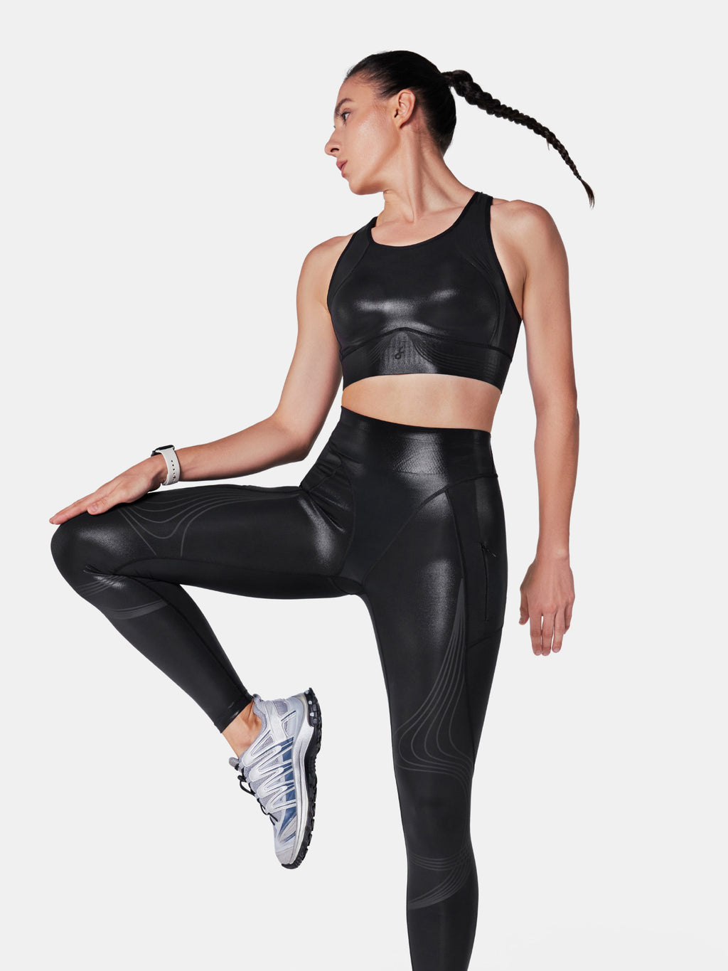 Body Sculpt Glossy Leather Sports Bra, A-D Cups